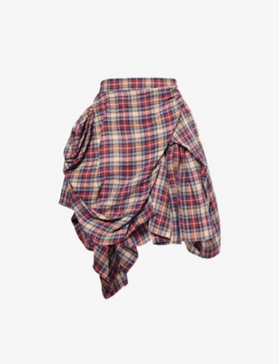 VIVIENNE WESTWOOD: Nymph Check Asymmetric-Pleat Linen-Blend Mini Skirt