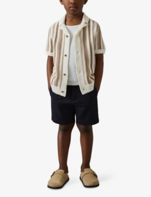 REISS: Crochet-Stripe Short-Sleeve Cotton Shirt 3-13 Years