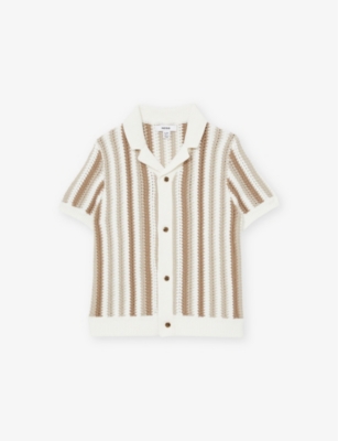 REISS: Crochet-Stripe Short-Sleeve Cotton Shirt 3-13 Years