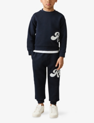 Reiss Navy Clayton Script-logo Cotton-blend Jogging Bottoms 9-13 In Navy
