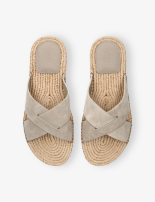 ERMENEGILDO ZEGNA: Cross-Over Suede Espadrille Flat Sandals