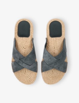 ERMENEGILDO ZEGNA: Cross-Over Suede Espadrille Flat Sandals