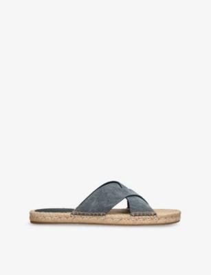ERMENEGILDO ZEGNA: Cross-Over Suede Espadrille Flat Sandals