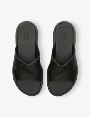 Crossover-Strap Leather Flat Sandals