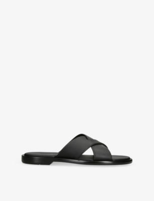 Crossover-Strap Leather Flat Sandals