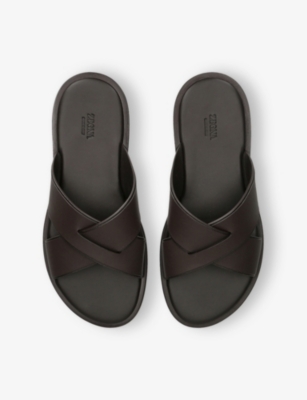 ERMENEGILDO ZEGNA: Crossover-Strap Leather Flat Sandals