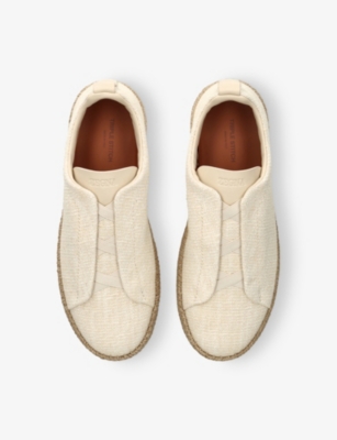 Ermenegildo Zegna Mens  Triple Stitch Woven Low-top Trainers In Beige