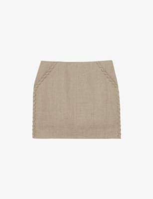 REISS: Nikita Whipstich-Trim Linen Mini Skirt