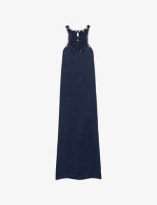 Reiss Womens  Cut-out Embroidered Satin Slip Midi Dress