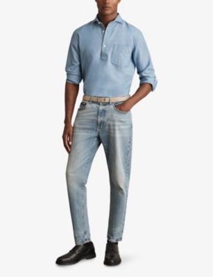 REISS: Baylor Cutaway-Collar Denim-Look Cotton Shirt