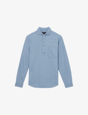 REISS: Baylor Cutaway-Collar Denim-Look Cotton Shirt