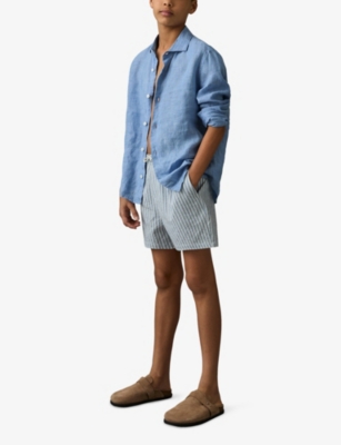 REISS: Bay Stripe-Print Elasticated-Waist Seersucker Shorts 9-13 Years