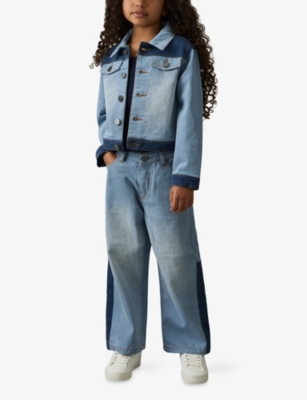 REISS: Briar Patchwork Two-Tone Stretch-Denim Jacket 13-14 Years