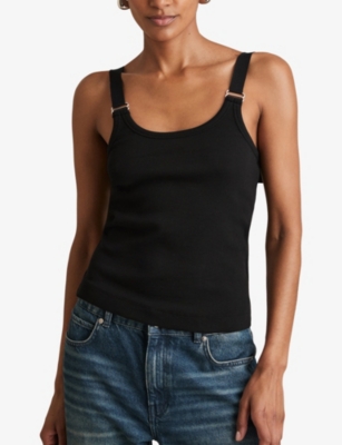 Reiss Womens Black Isabella Scoop-neck Stretch-cotton Vest Top Xs