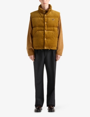 PRADA: Logo-badge funnel-neck corduroy quilted gilet