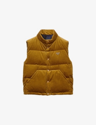 PRADA: Logo-badge funnel-neck corduroy quilted gilet