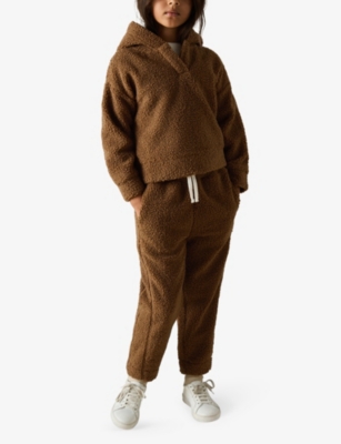 REISS BROWN ORLA BORG-TEXTURE WOVEN HOODY AND JOGGING BOTTOMS SET 9-13 