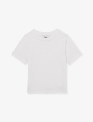 REISS IVORY ROUND-NECK SHORT-SLEEVE RIBBED COTTON-JERSEY T-SHIRT 4-9 