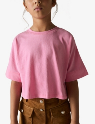 REISS BRIGHT PINK LOIS RELAXED-FIT SHORT-SLEEVE COTTON T-SHIRT 4-9 