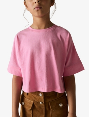 REISS BRIGHT PINK RELAXED-FIT SHORT-SLEEVE COTTON T-SHIRT 9-13 