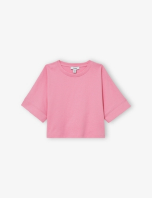 REISS BRIGHT PINK RELAXED-FIT SHORT-SLEEVE COTTON T-SHIRT 9-13 