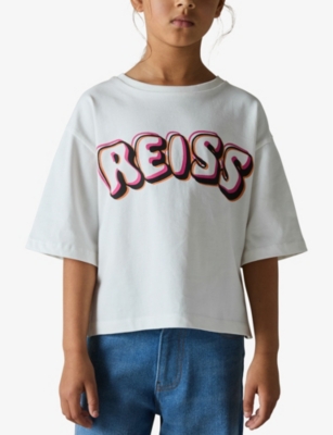 REISS LOGO-PRINT ROUND-NECK COTTON T-SHIRT 4-13 