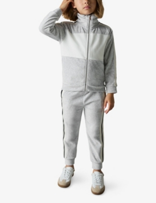 REISS CHANCE SIDE-STRIPE VELOUR JOGGING BOTTOMS 9-13 