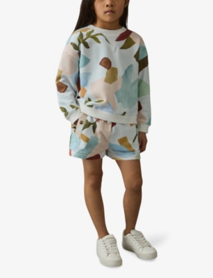 Reiss Jessie Abstract-print Cotton-blend Sweatshirt And Shorts Set 9-13 Years Multi