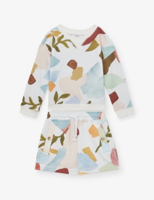 Reiss Kids' Jessie Abstract-print Cotton-blend Sweatshirt And Shorts Set 9-13 Years Multi