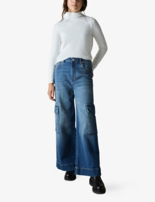 REISS SIENNA WIDE-LEG CARGO-POCKET DENIM JEANS 9-13 