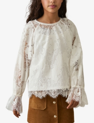 REISS: Emilia Lace-Embroidered Long-Sleeve Top 4-13 Years