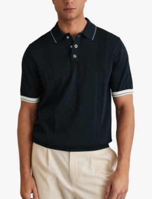 REISS: Portman Short-Sleeved Knitted Polo Shirt