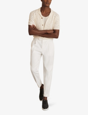 Reiss Mens Off White Royce Pointelle Short-sleeve Cotton Shirt Xl