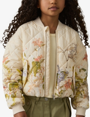 REISS: Quilted Floral-Graphic Print Woven Bomber Jacket 9-13 Years