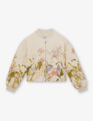 REISS: Quilted Floral-Graphic Print Woven Bomber Jacket 9-13 Years