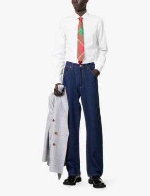 VIVIENNE WESTWOOD: Baggy Embroidered Denim And Linen Jeans
