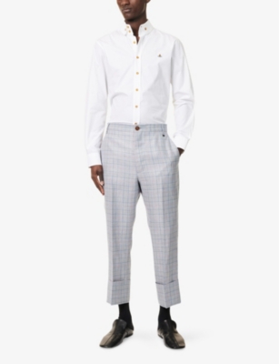 VIVIENNE WESTWOOD: George Check-Pattern Cropped Wool and Linen-Blend Trousers