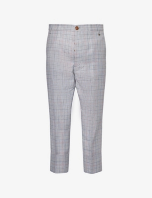 VIVIENNE WESTWOOD: George Check-Pattern Cropped Wool and Linen-Blend Trousers
