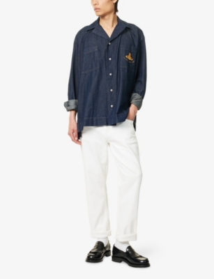 VIVIENNE WESTWOOD: Embroidered-Brand Patch Notched-Lapel Denim Shirt
