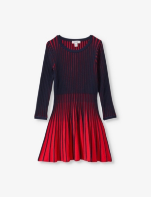 Reiss Kids' Navy Ribbedl Long-sleeve Stretch-knit Mini Dress 4-9 Y