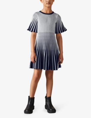 REISS ICE RIBBED METALLIC-KNIT MINI DRESS 4-9 YEARS SILV 