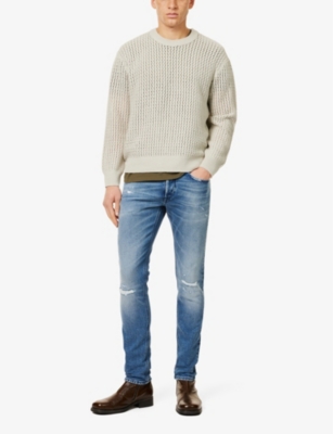 REPLAY: Distressed slim-leg regular-fit stretch-denim jeans