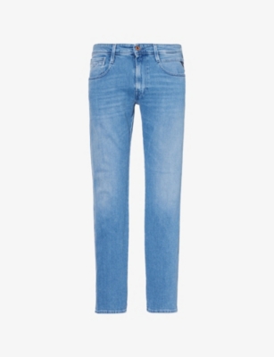REPLAY: Anbass Brand-Patch Slim-Fit Denim Jeans