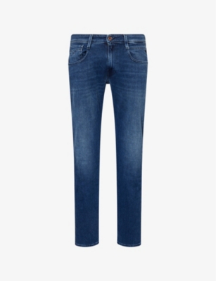 REPLAY: Anbass Brand-Patch Straight-Leg Slim-Fit Cotton-Blend Jeans