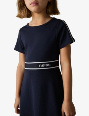 REISS NAVY LOWRI LOGO-PRINT INTERLOCK-JERSEY DRESS 4 