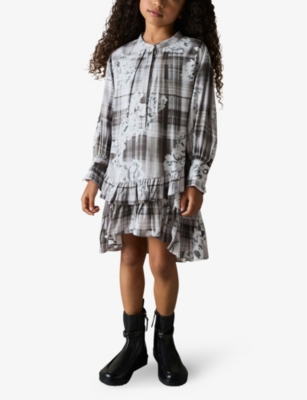 REISS: Alodie floral-check woven dress 4-9 years