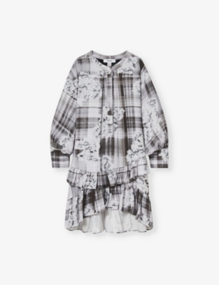 REISS: Alodie floral-check woven dress 4-9 years
