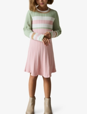REISS: Polly Colour-Block Long-Sleeve Ribbed Stretch-Knit Dress 4-9 Years