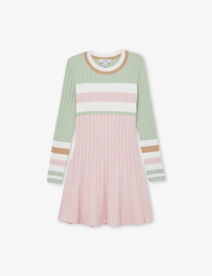 REISS: Polly Colour-Block Long-Sleeve Ribbed Stretch-Knit Dress 4-9 Years