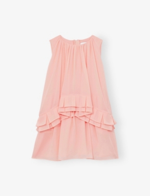 REISS PINK LUNI ROUND-NECK TIERED CHIFFON MINI DRESS 9-13 